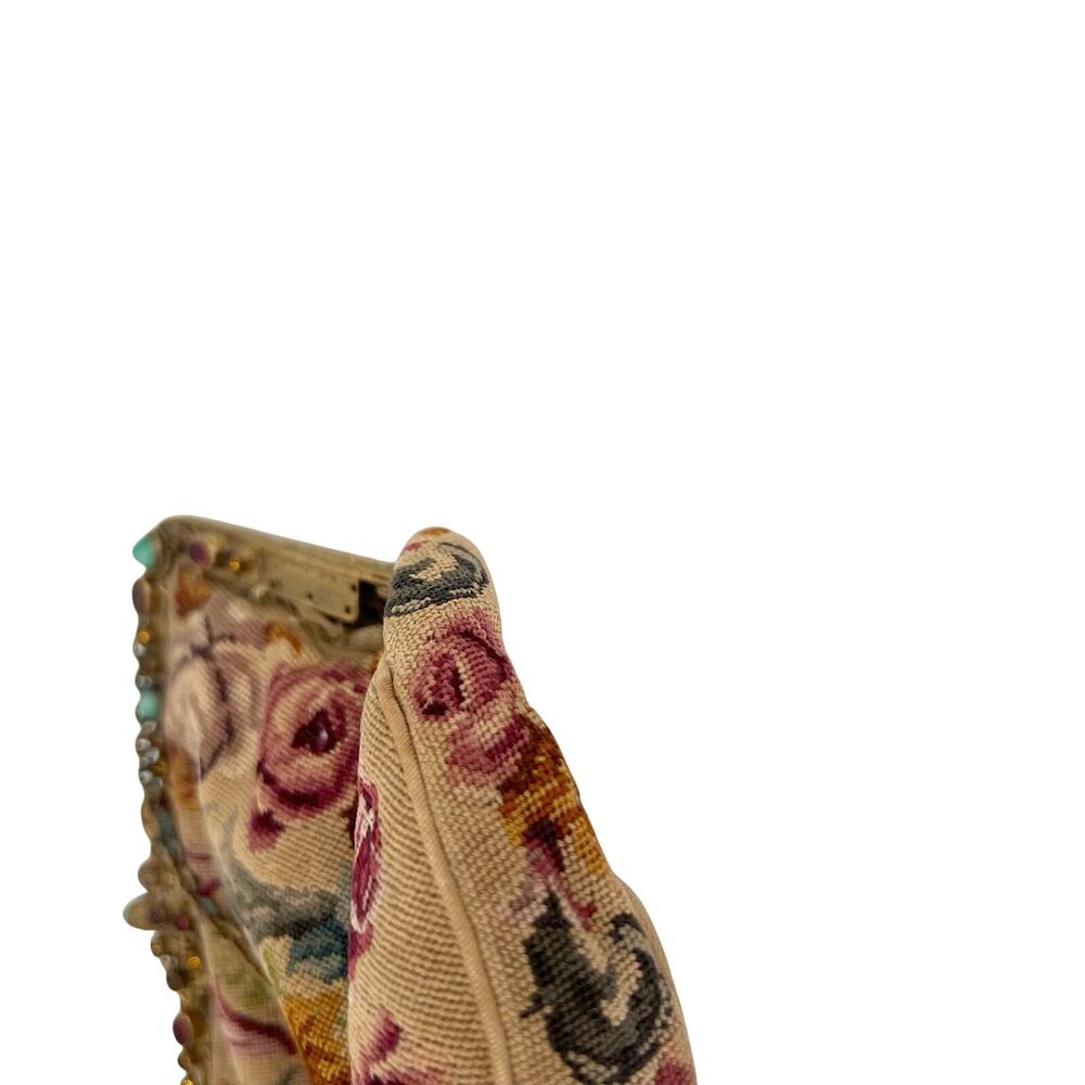 vintage petit point purse intricate floral tapestry and brass frame clutch - Picture 7 of 12